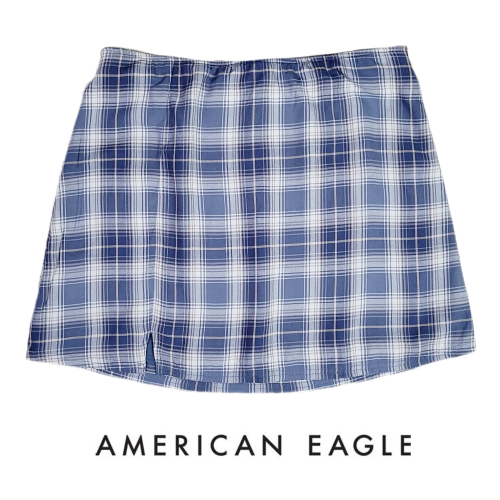 New American Eagle Blue Plaid Mini Skirt Size Large